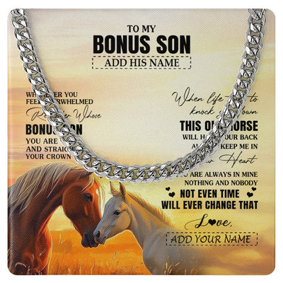 Cuban Link Chain Necklace Stainless Steel | 1 | Personalized To My Bonus Son Gifts Necklace From Stepmom Stepdad Whenever Horse Unique Birthday Gifts For Stepson Graduation Christmas Gift Box Message Card | teecentury.myshopify