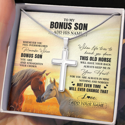 Stainless Cross Necklace Stainless Steel | 2 | Personalized To My Bonus Son Gifts Necklace From Stepmom Stepdad Whenever Horse Unique Birthday Gifts For Stepson Graduation Christmas Gift Box Message Card | teecentury.myshopify