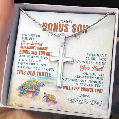 Stainless Cross Necklace Stainless Steel | 2 | Personalized To My Bonus Son Gifts Necklace From Stepmom Stepdad Whenever Turtle Unique Birthday Gifts For Stepson Christmas Custom Gift Box Message Card | https://teecentury.
