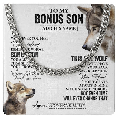 Cuban Link Chain Necklace Stainless Steel | 1 | Personalized To My Bonus Son Gifts Necklace From Stepmom Stepdad Whenever Wolf Unique Birthday For Stepson Graduation Christmas Custom Gift Box Message Card | https://teecentury.