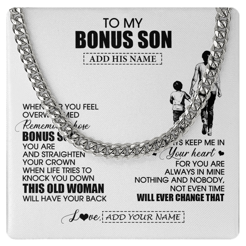 Cuban Link Chain Necklace Stainless Steel | 1 | Personalized To My Bonus Son Gifts Necklace From Stepmom Stepdad Whenever Woman Unique Birthday Gifts For Stepson Graduation Christmas Gift Box Message Card | teecentury.myshopify