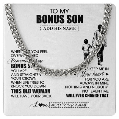Cuban Link Chain Necklace Stainless Steel | 1 | Personalized To My Bonus Son Gifts Necklace From Stepmom Stepdad Whenever Woman Unique Birthday Gifts For Stepson Graduation Christmas Gift Box Message Card | teecentury.myshopify