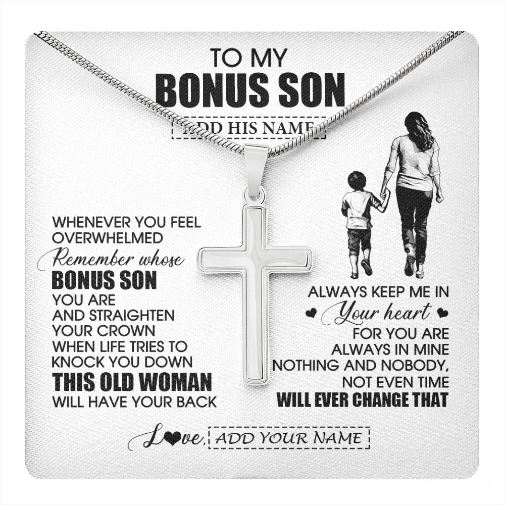 Stainless Cross Necklace Stainless Steel | 1 | Personalized To My Bonus Son Gifts Necklace From Stepmom Stepdad Whenever Woman Unique Birthday Gifts For Stepson Graduation Christmas Gift Box Message Card | teecentury.myshopify