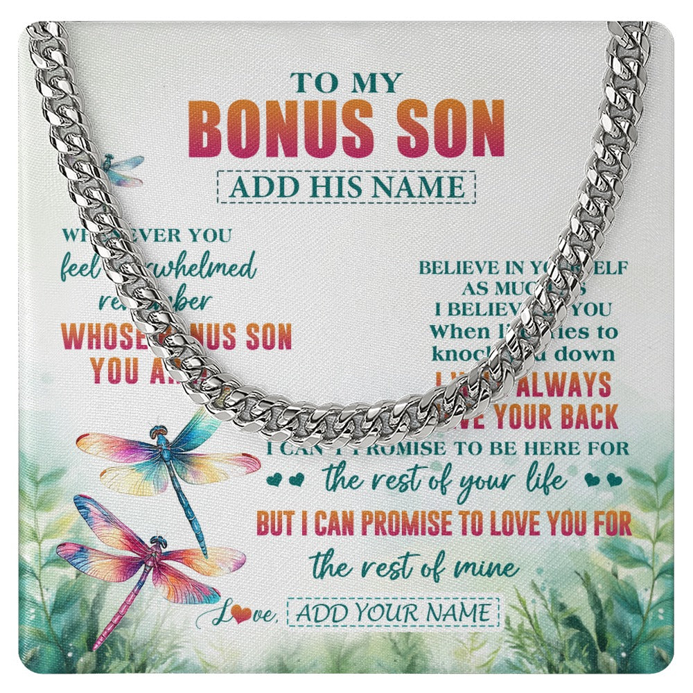 Cuban Link Chain Necklace Stainless Steel | 1 | Personalized To My Bonus Son Gifts Necklace From Stepmom Stepdad Whenever You Feel Dragonfly Stepson Birthday Gifts Christmas Custom Gift Box Message Card | https://teecentury.