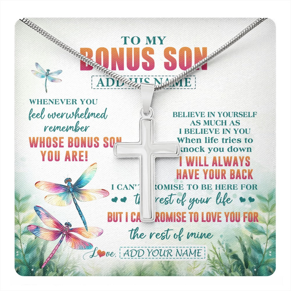 Stainless Cross Necklace Stainless Steel | 1 | Personalized To My Bonus Son Gifts Necklace From Stepmom Stepdad Whenever You Feel Dragonfly Stepson Birthday Gifts Christmas Custom Gift Box Message Card | https://teecentury.