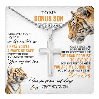 Stainless Cross Necklace Stainless Steel | 1 | Personalized To My Bonus Son Gifts Necklace From Stepmom Wherever Your Journey In Life Tiger Stepson Birthday Gifts Graduation Custom Gift Box Message Card | https://teecentury.
