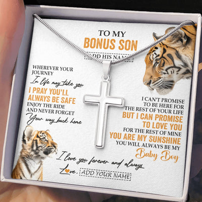Stainless Cross Necklace Stainless Steel | 2 | Personalized To My Bonus Son Gifts Necklace From Stepmom Wherever Your Journey In Life Tiger Stepson Birthday Gifts Graduation Custom Gift Box Message Card | https://teecentury.