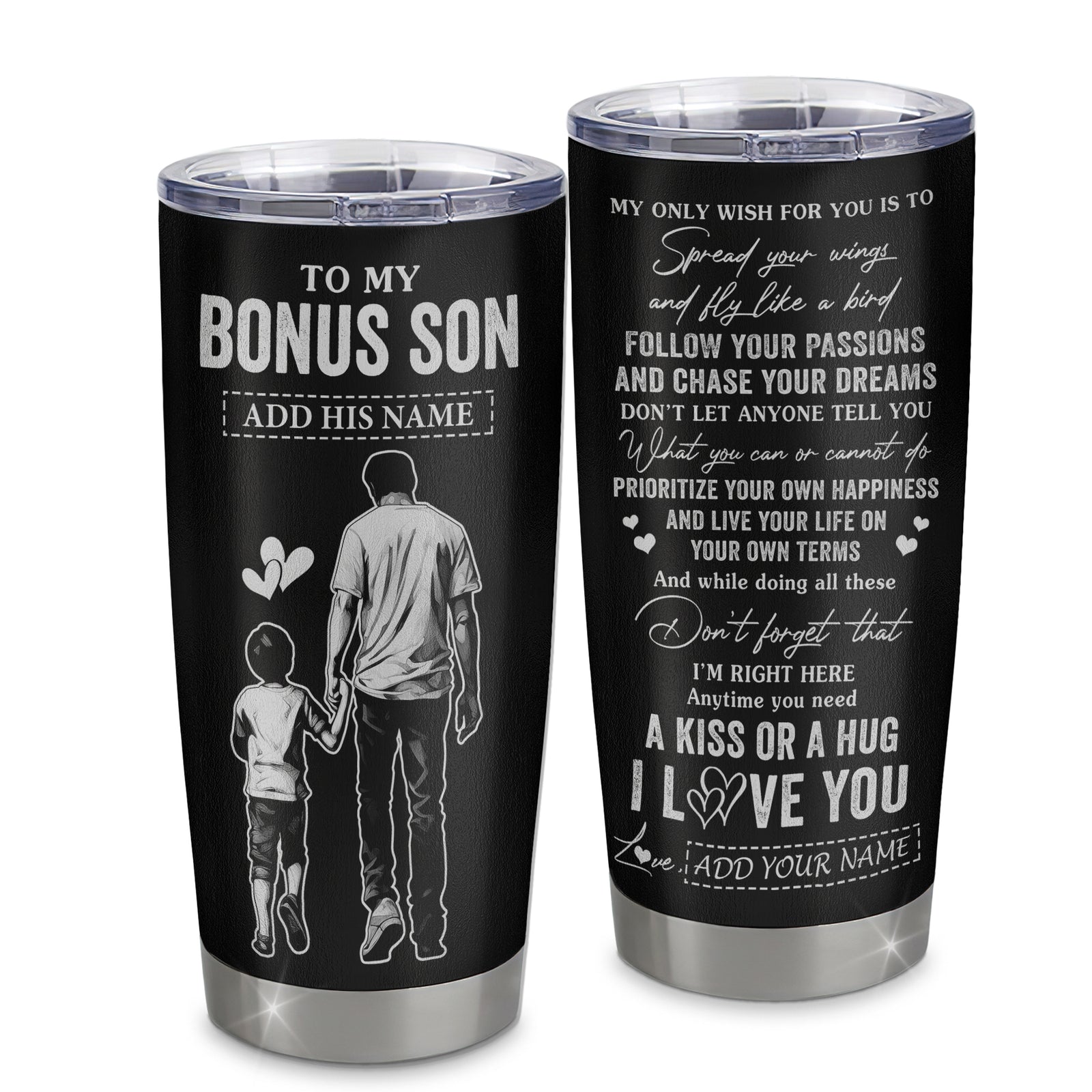 Personalized To My Bonus Son Gifts Tumbler From Stepdad My Only Wish For You Stepson Birthday Gifts Graduation Christmas Custom Stainless Steel Cup Travel Mug | teecentury