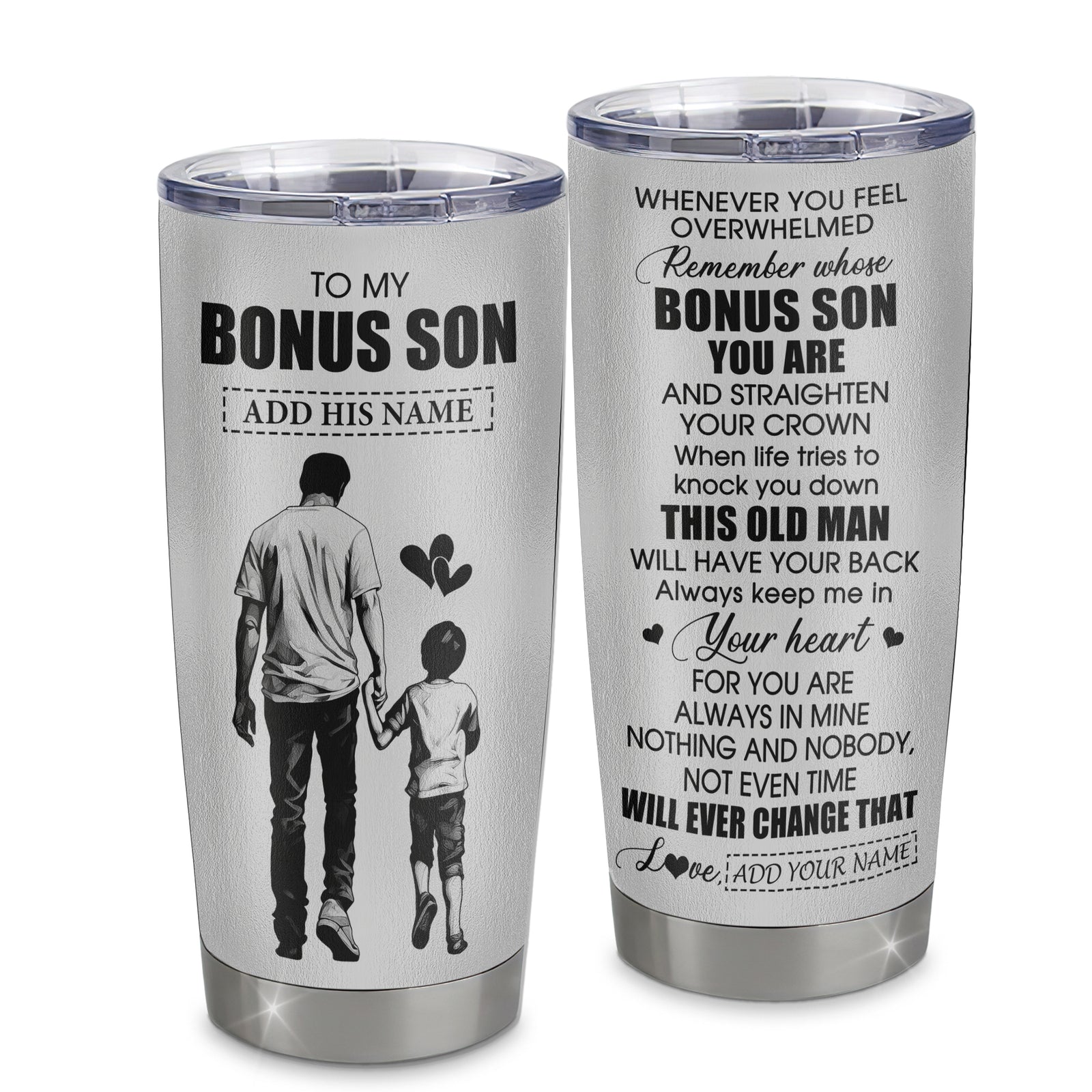 Personalized To My Bonus Son Gifts Tumbler From Stepdad Whenever Man Unique Birthday Gifts For Stepson Graduation Christmas Custom Stainless Steel Cup Travel Mug | teecentury