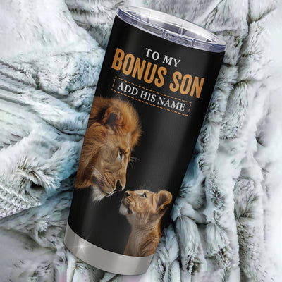 Personalized To My Bonus Son Gifts Tumbler From Stepdad Wherever Your Journey In Life Lion StepSon Birthday Gifts Christmas Custom Stainless Steel Travel Mug | teecentury