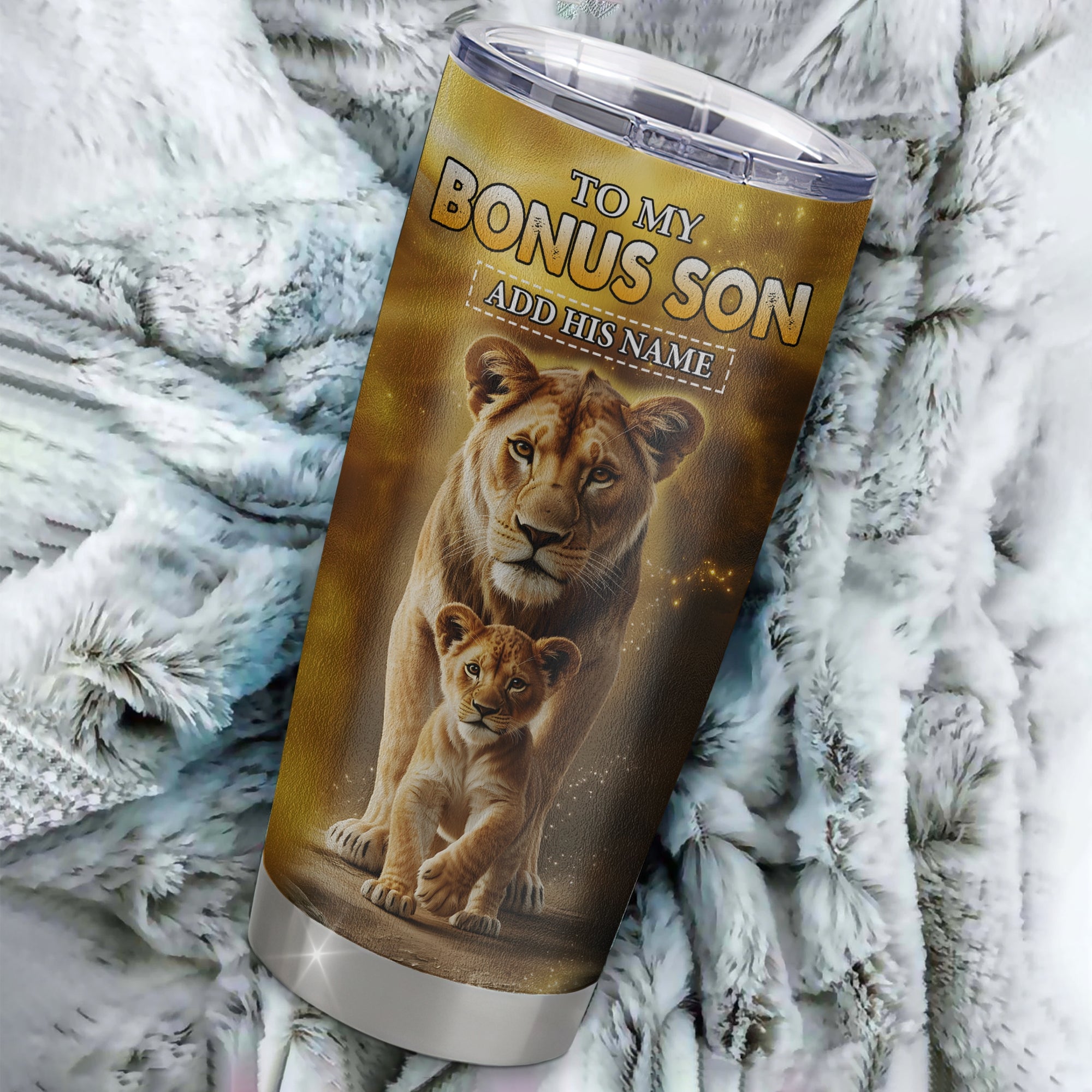 Personalized To My Bonus Son Gifts Tumbler From Stepmom Never Forget How Much I Love You Lion StepSon Birthday Gifts Graduation Christmas Custom Stainless Steel Mug | teecentury