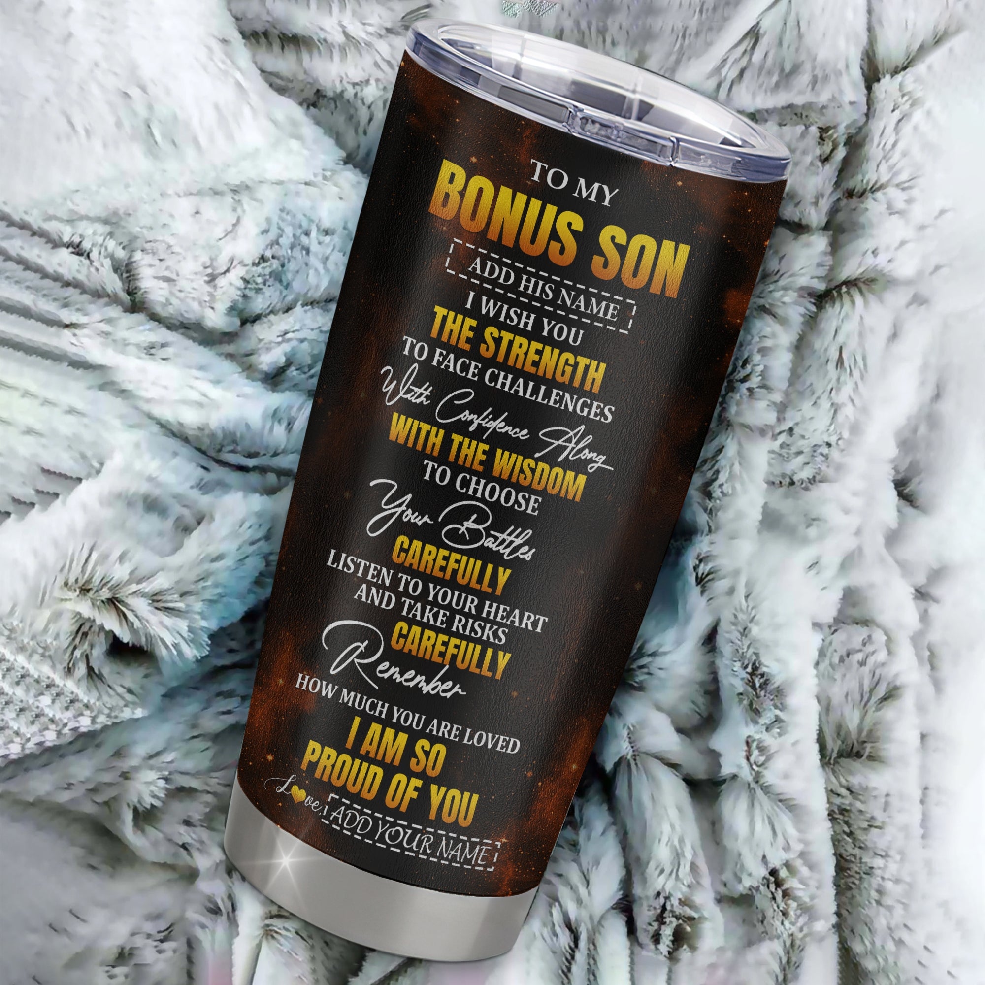 Personalized To My Bonus Son Gifts Tumbler From Stepmom Stepdad I Wish You The Strength Eagle Stepson Birthday Gifts Christmas Graduation Custom Stainless Steel Mug | teecentury