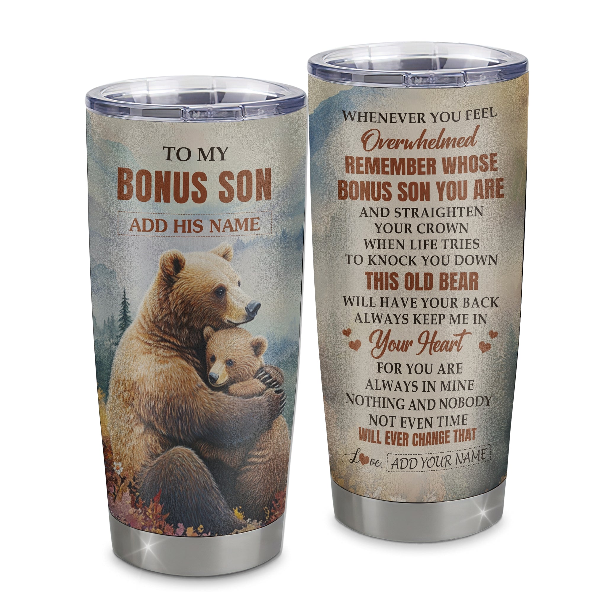 Personalized To My Bonus Son Gifts Tumbler From Stepmom Stepdad Whenever Bear Unique Birthday Gifts For Stepson Graduation Christmas Stainless Steel Cup Travel Mug | teecentury