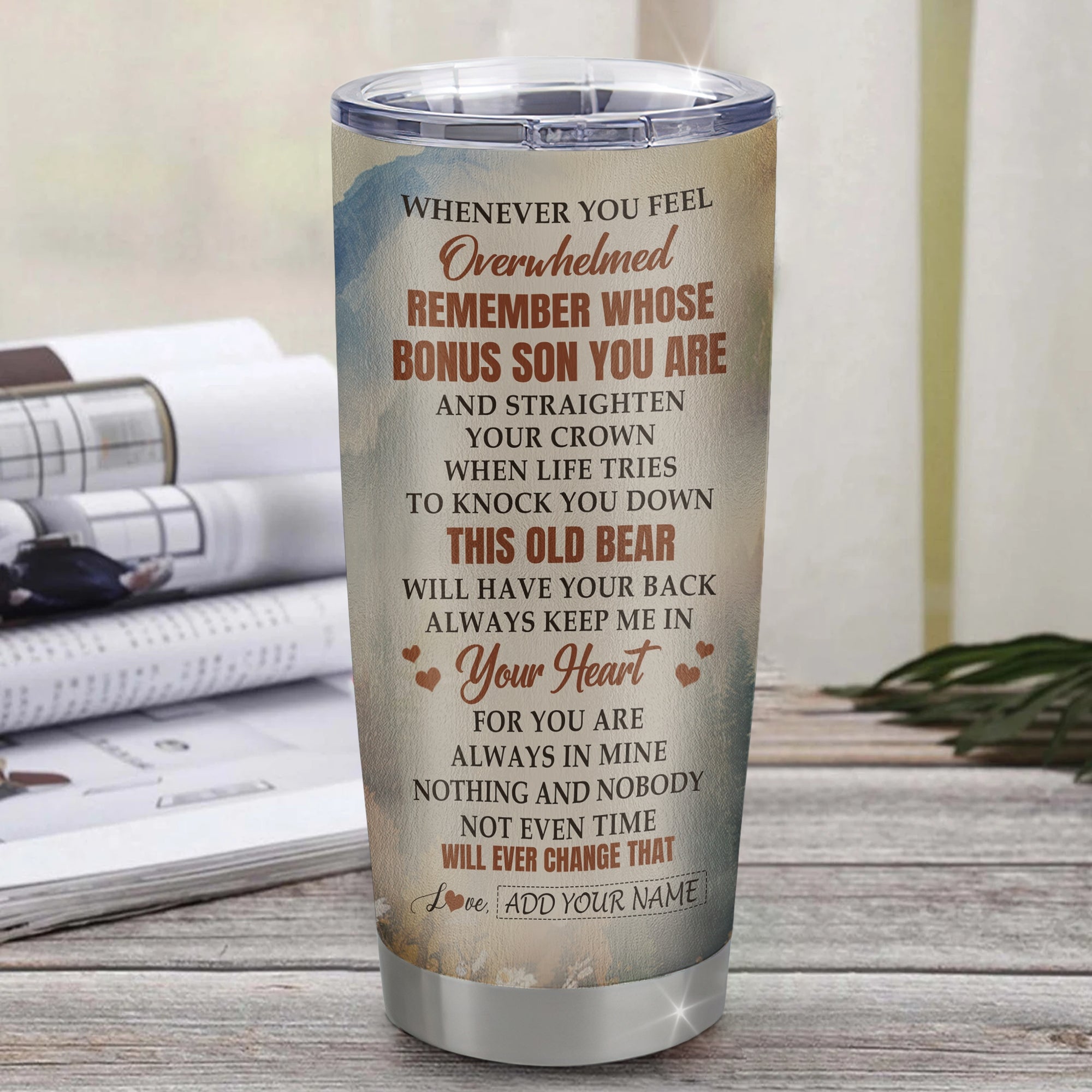Personalized To My Bonus Son Gifts Tumbler From Stepmom Stepdad Whenever Bear Unique Birthday Gifts For Stepson Graduation Christmas Stainless Steel Cup Travel Mug | teecentury