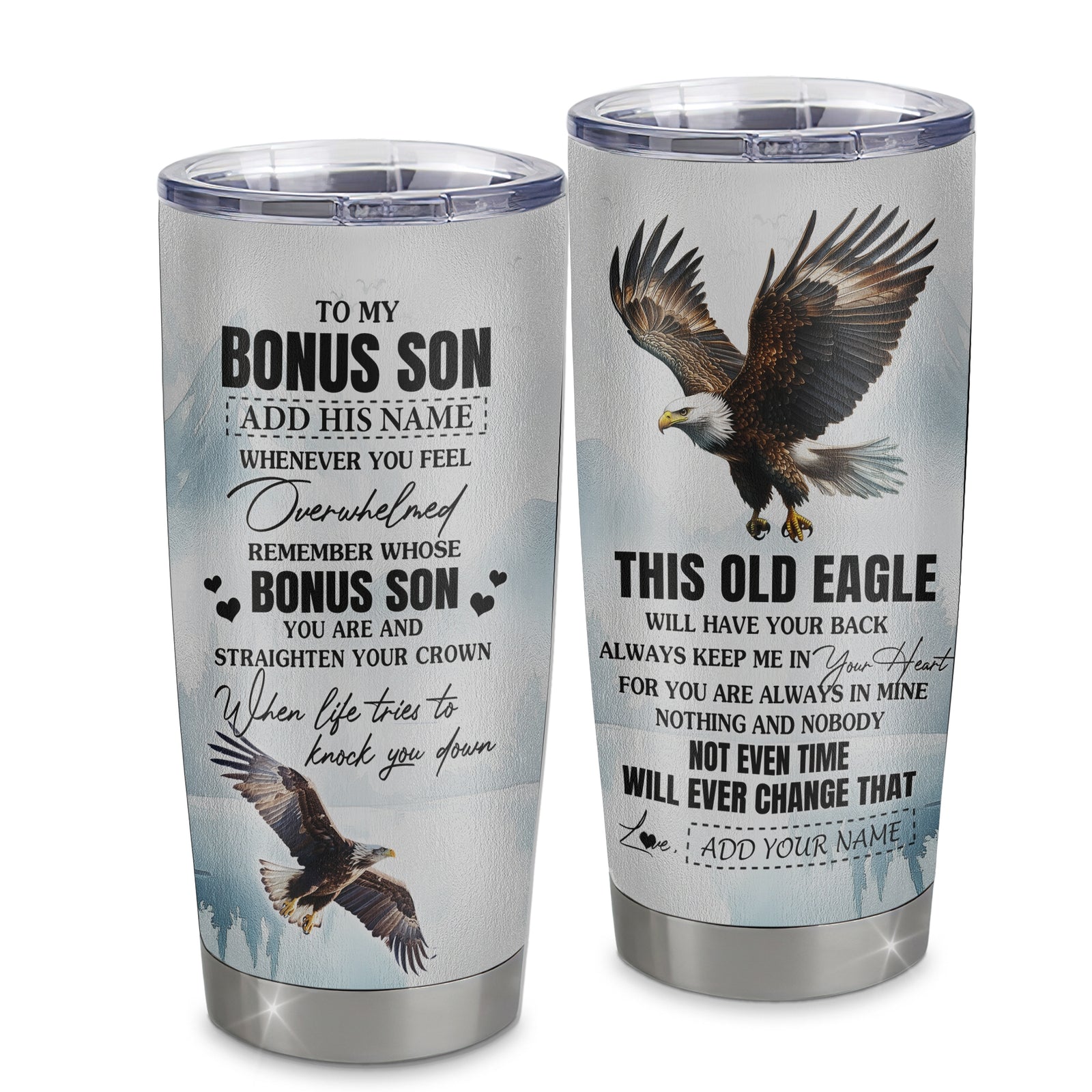 Personalized To My Bonus Son Gifts Tumbler From Stepmom Stepdad Whenever Eagle Unique Birthday Gifts For Stepson Graduation Christmas Stainless Steel Insulated Mug | teecentury