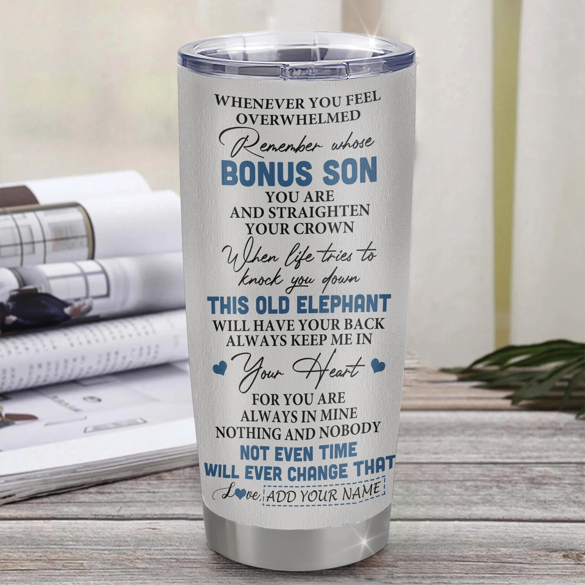 Personalized To My Bonus Son Gifts Tumbler From Stepmom Stepdad Whenever Elephant Unique Birthday Gifts For Stepson Graduation Christmas Custom Stainless Steel Mug | teecentury