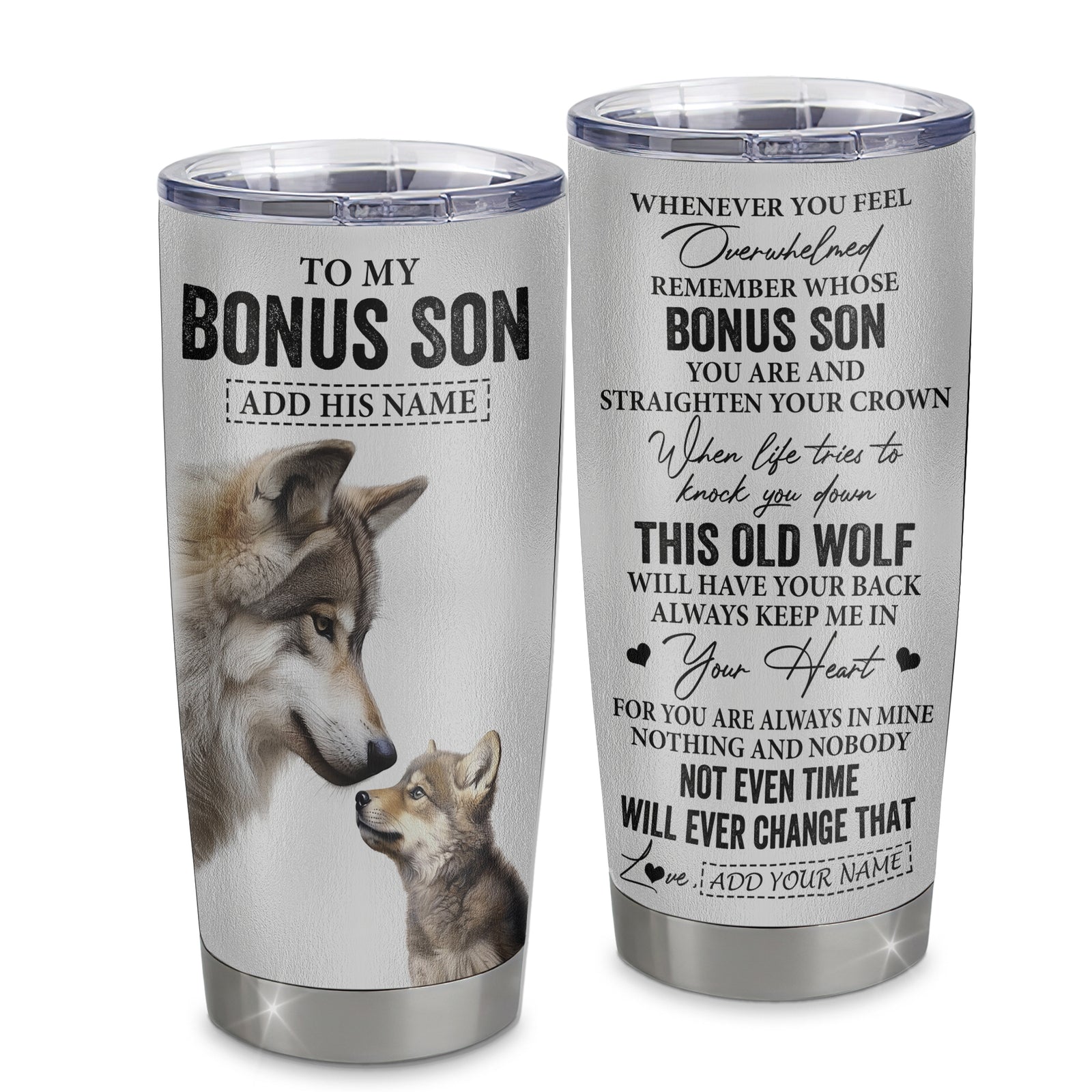 Personalized To My Bonus Son Gifts Tumbler From Stepmom Stepdad Whenever Wolf Unique Birthday Gifts For Stepson Graduation Christmas Custom Stainless Steel Travel Mug | teecentury