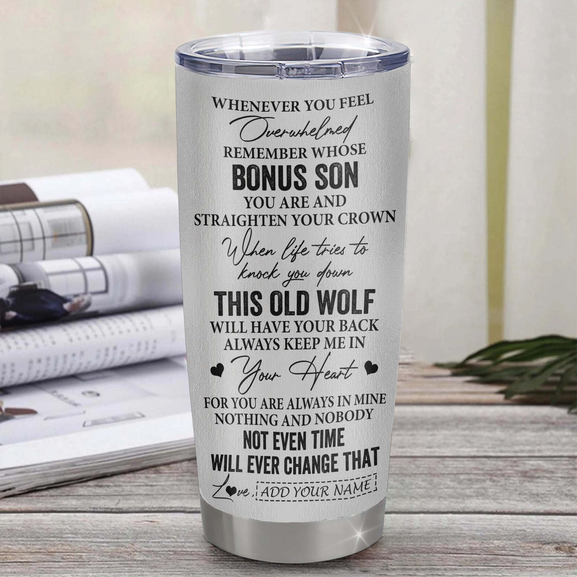 Personalized To My Bonus Son Gifts Tumbler From Stepmom Stepdad Whenever Wolf Unique Birthday Gifts For Stepson Graduation Christmas Custom Stainless Steel Travel Mug | teecentury