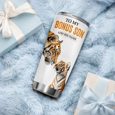 Personalized To My Bonus Son Gifts Tumbler From Stepmom Stepdad Wherever Your Journey In Life Tiger Stepson Birthday Gifts Graduation Custom Stainless Steel Travel Mug | teecentury