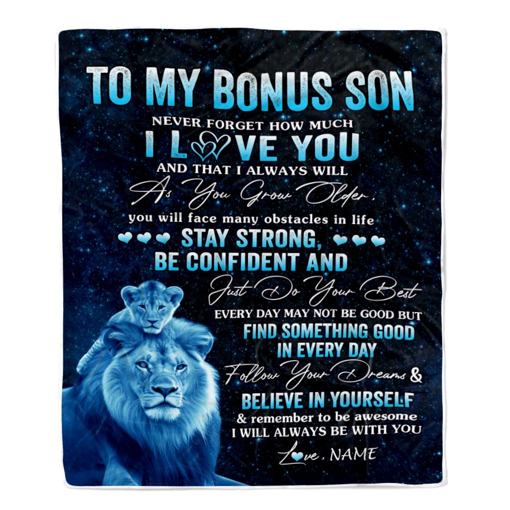 Personalized To My Bonus Son I Love You Forever Blanket From Stepdad Lion Stepson Birthday Gifts Graduation Christmas Fleece Throw Blanket | teecentury