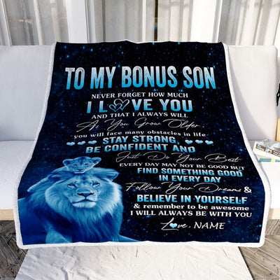 Personalized To My Bonus Son I Love You Forever Blanket From Stepdad Lion Stepson Birthday Gifts Graduation Christmas Fleece Throw Blanket | teecentury