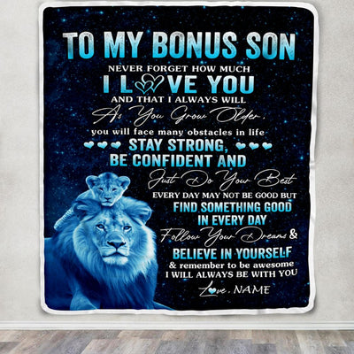 Personalized To My Bonus Son I Love You Forever Blanket From Stepdad Lion Stepson Birthday Gifts Graduation Christmas Fleece Throw Blanket | teecentury