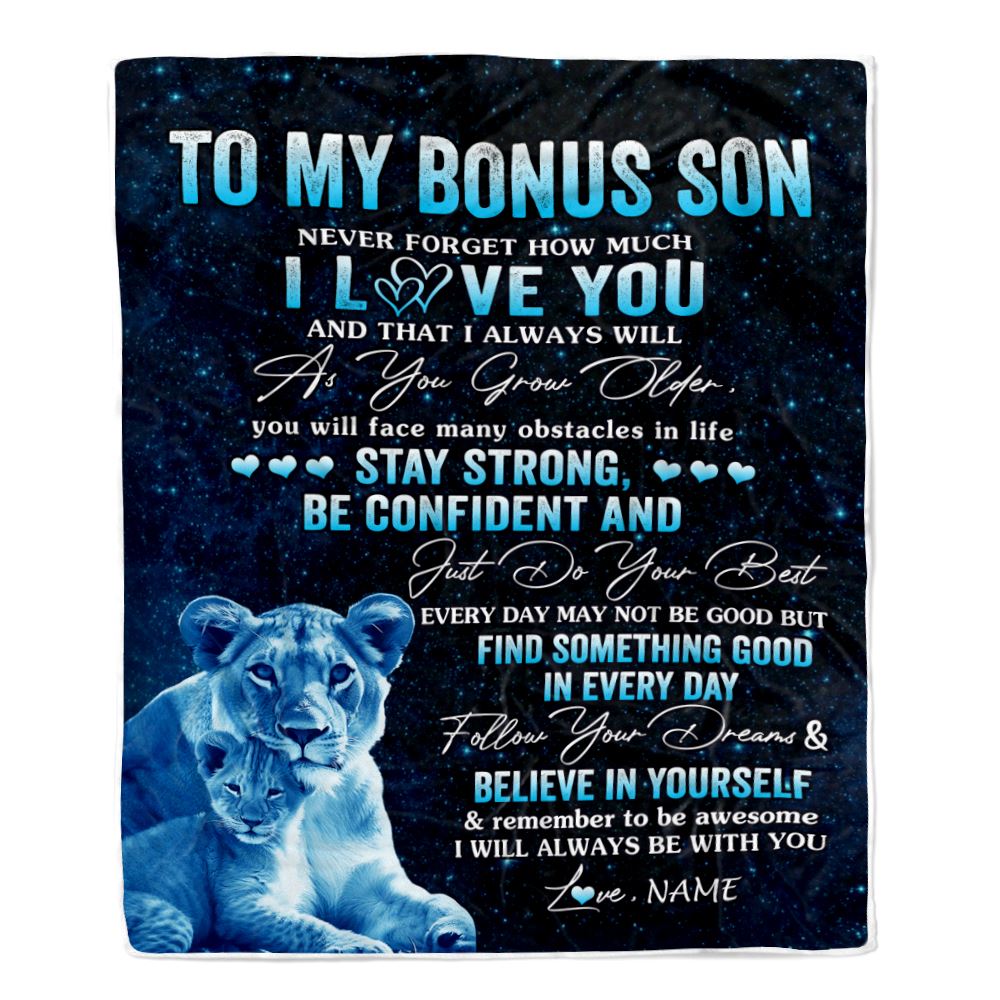 Personalized To My Bonus Son I Love You Forever Blanket From Stepmom Lion Stepson Birthday Gifts Graduation Christmas Fleece Throw Blanket | teecentury