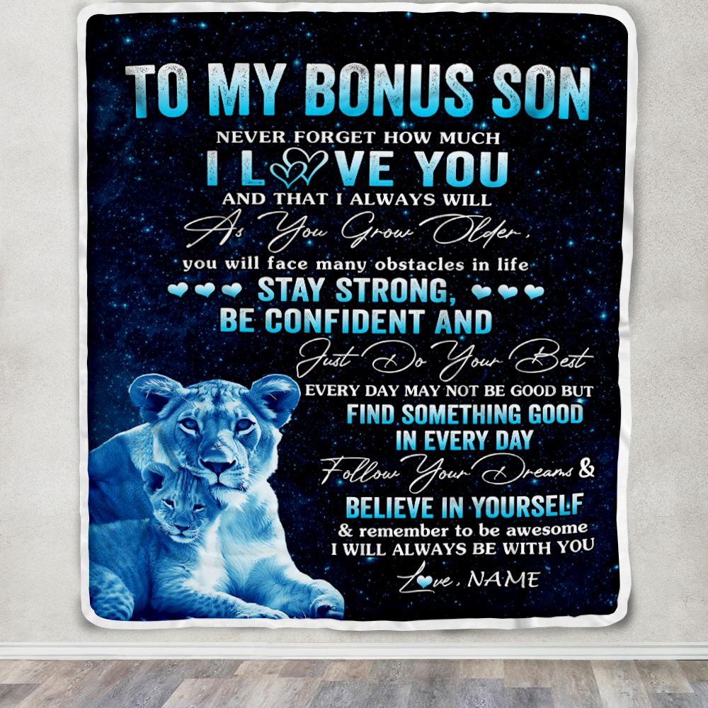 Personalized To My Bonus Son I Love You Forever Blanket From Stepmom Lion Stepson Birthday Gifts Graduation Christmas Fleece Throw Blanket | teecentury