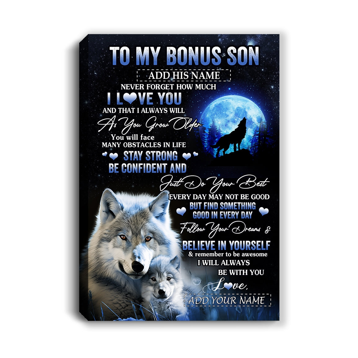 Personalized To My Bonus Son I Love You Forever Canvas From Step Mom Bonus Dad Wolf Stepson Birthday Gifts Graduation Christmas Custom Wall Art Print Framed Canvas | teecentury