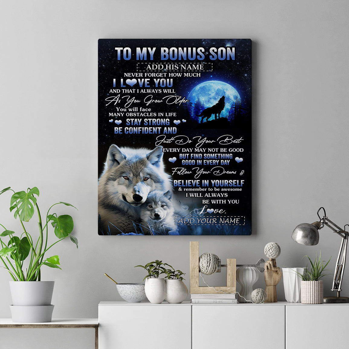 Personalized To My Bonus Son I Love You Forever Canvas From Step Mom Bonus Dad Wolf Stepson Birthday Gifts Graduation Christmas Custom Wall Art Print Framed Canvas | teecentury