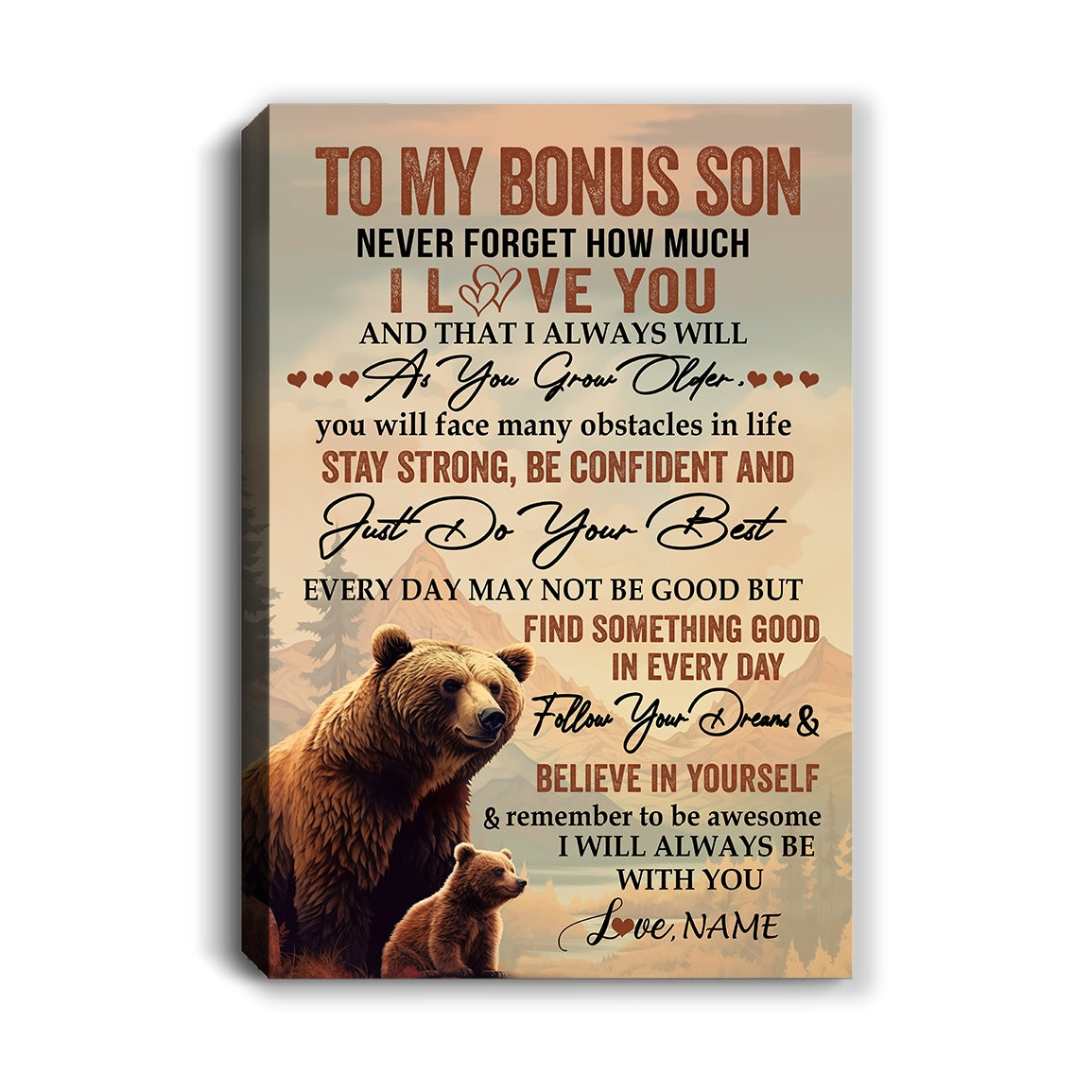 Personalized To My Bonus Son I Love You Forever Canvas From Stepmom Stepdad Bear Stepson Birthday Gifts Graduation Christmas Custom Wall Art Print Framed Canvas | teecentury