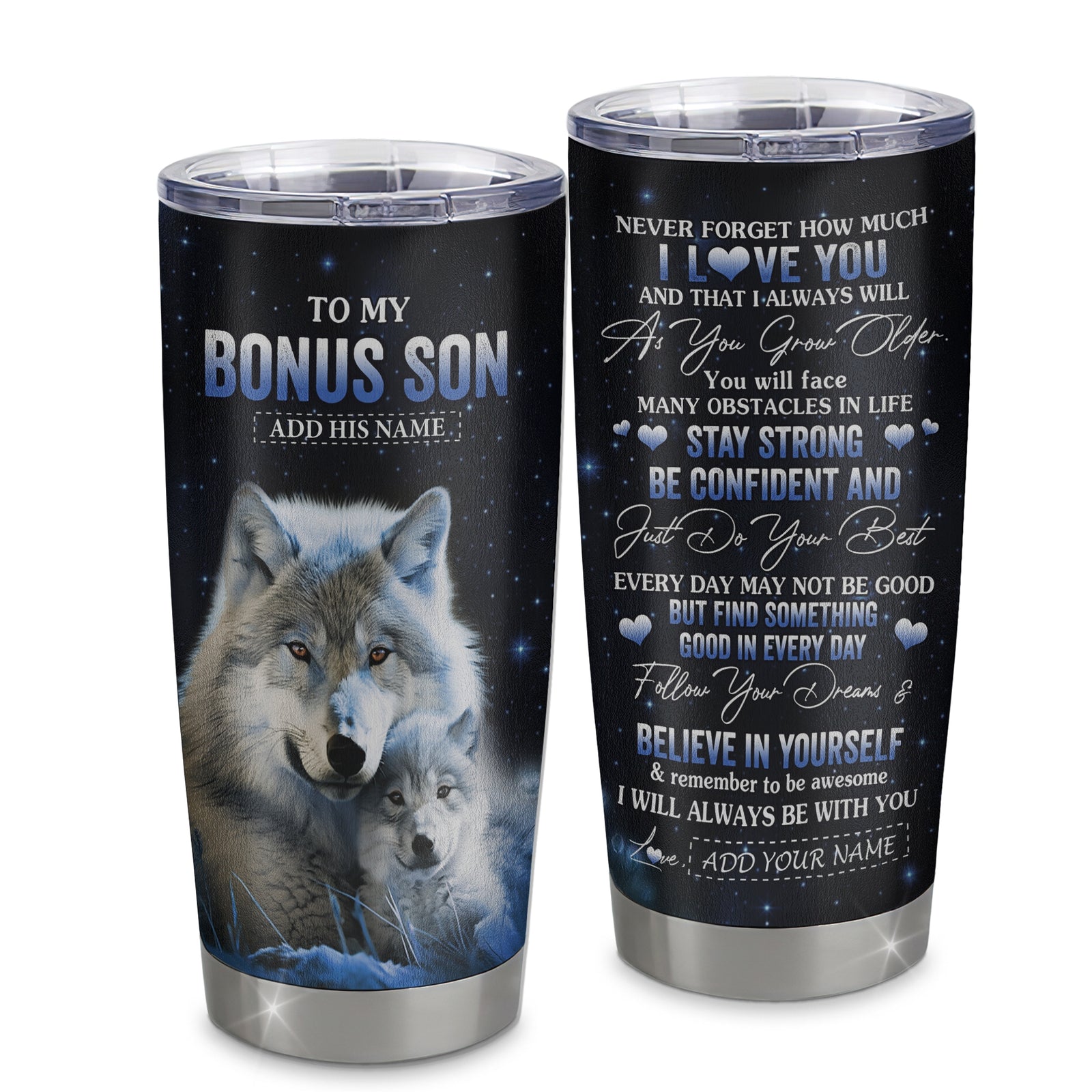 Personalized To My Bonus Son I Love You Forever Tumbler From Step Mom Dad Wolf Stepson Birthday Gifts Graduation Christmas Custom Stainless Steel Cup Travel Mug | teecentury