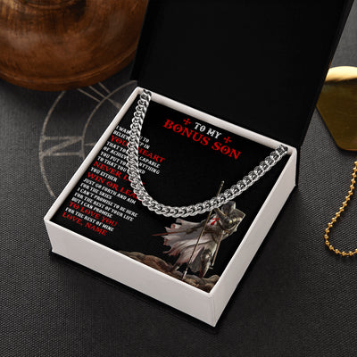 Cuban Link Chain Necklace Stainless Steel | 2 | Personalized To My Bonus Son Knight Templar Necklace From Stepdad Stepmom You Will Never Lose Stepson Birthday Gifts Christmas Customized Gift Box Message Card | teecentury