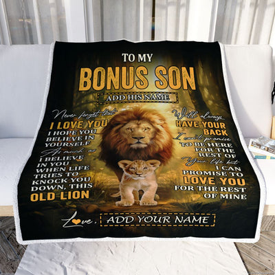 Personalized To My Bonus Son Lion Blanket From Stepdad Never Forget That I Love You Stepson Birthday Gifts Graduation Christmas Customized Fleece Blanket | teecentury