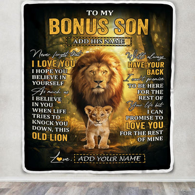 Personalized To My Bonus Son Lion Blanket From Stepdad Never Forget That I Love You Stepson Birthday Gifts Graduation Christmas Customized Fleece Blanket | teecentury