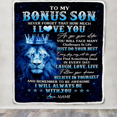 Personalized To My Bonus Son Lion Blanket From Stepdad Stepmom I Love You Lion Ideas For Stepson Birthday Gifts Christmas Customized Fleece Throw Blanket | teecentury