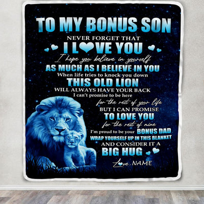 Personalized To My Bonus Son Lion Blanket From Stepfather Never Forget I Love You Stepson Birthday Graduation Christmas Customized Fleece Throw Blanket | teecentury