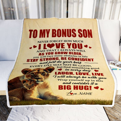 Personalized To My Bonus Son Lion Blanket From Stepmom Never Forget How Much I Love You Stepson Birthday Graduation Christmas Customized Bed Fleece Blanket | teecentury