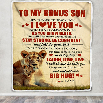 Personalized To My Bonus Son Lion Blanket From Stepmom Never Forget How Much I Love You Stepson Birthday Graduation Christmas Customized Bed Fleece Blanket | teecentury