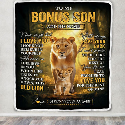 Personalized To My Bonus Son Lion Blanket From Stepmom Never Forget That I Love You Stepson Birthday Gifts Graduation Christmas Customized Fleece Blanket | teecentury