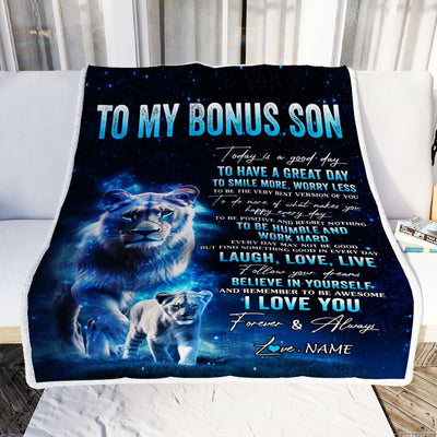 Personalized To My Bonus Son Lion Blanket From Stepmom Today Is A Good Day Stepson Gifts Birthday Graduation Christmas Customized Bed Fleece Throw Blanket | teecentury
