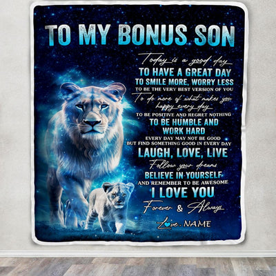 Personalized To My Bonus Son Lion Blanket From Stepmom Today Is A Good Day Stepson Gifts Birthday Graduation Christmas Customized Bed Fleece Throw Blanket | teecentury