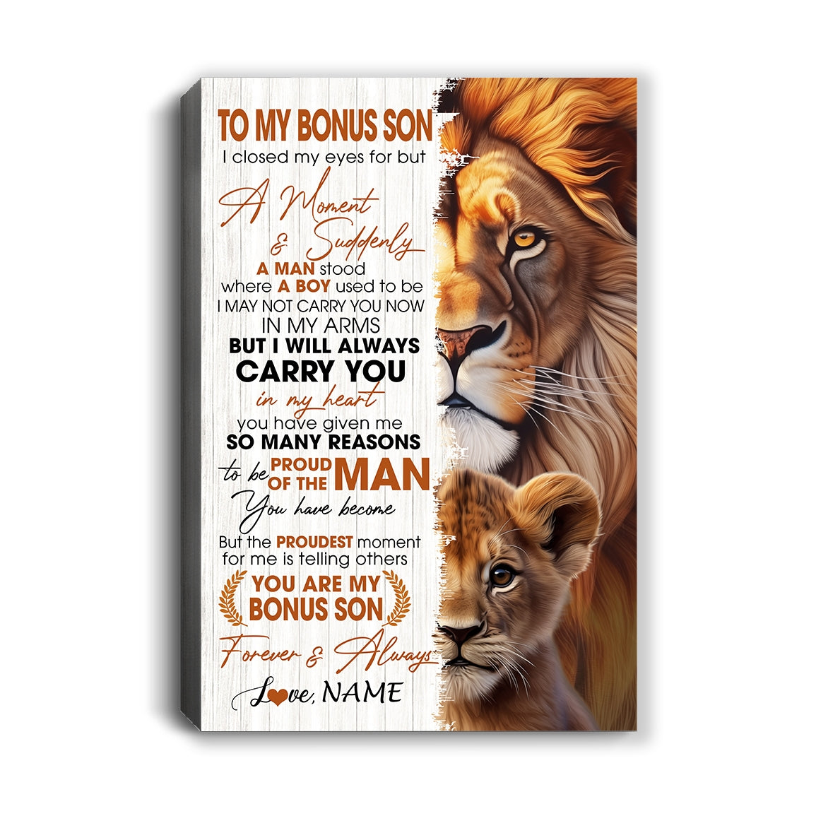 Personalized To My Bonus Son Lion Canvas From Stepdad Stepfather I Closed My Eyes Great Stepson Birthday Gifts Graduation Christmas Custom Wall Art Print Framed Canvas | teecentury