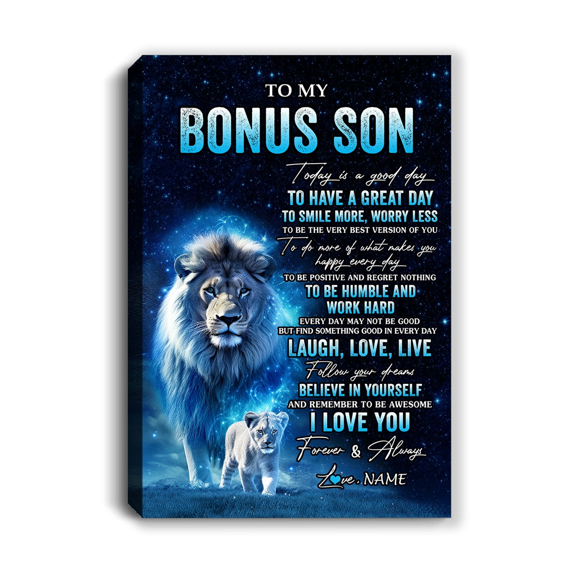Personalized To My Bonus Son Lion Canvas From Stepdad Today Is A Good Day Stepson Gifts Birthday Graduation Christmas Custom Wall Art Print Framed Canvas | teecentury