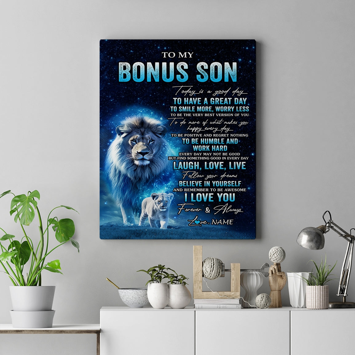 Personalized To My Bonus Son Lion Canvas From Stepdad Today Is A Good Day Stepson Gifts Birthday Graduation Christmas Custom Wall Art Print Framed Canvas | teecentury