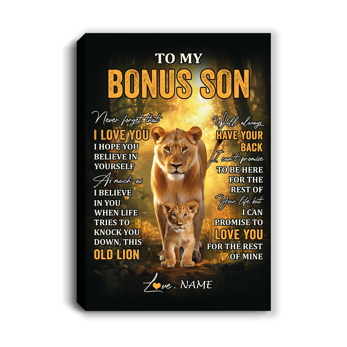 Personalized To My Bonus Son Lion Canvas From Stepmom Never Forget That I Love You Stepson Birthday Gifts Graduation Christmas Custom Wall Art Print Framed Canvas | teecentury
