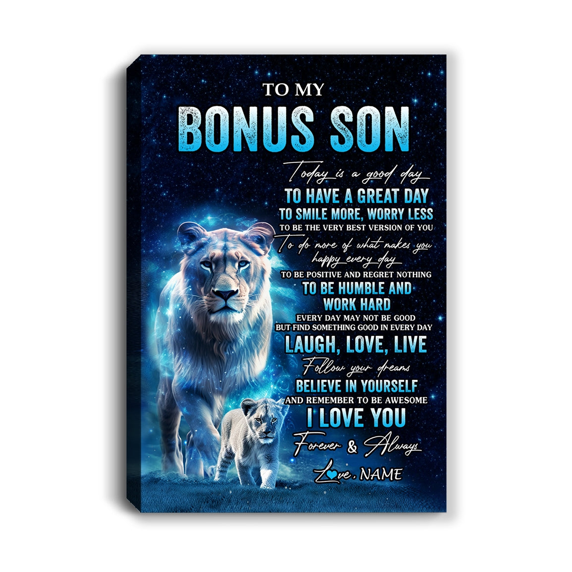 Personalized To My Bonus Son Lion Canvas From Stepmom Today Is A Good Day Stepson Gifts Birthday Graduation Christmas Custom Wall Art Print Framed Canvas | teecentury