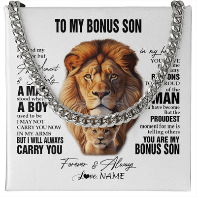 Cuban Link Chain Necklace Stainless Steel | 1 | Personalized To My Bonus Son Lion Necklace From Stepdad I Closed My Eyes Great Stepson Birthday Gifts Graduation Christmas Customized Gift Box Message Card | teecentury