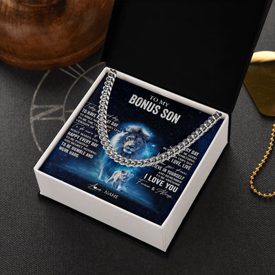Cuban Link Chain Necklace Stainless Steel | 2 | Personalized To My Bonus Son Lion Necklace From Stepdad Today Is A Good Day Stepson Gifts Birthday Graduation Christmas Customized Gift Box Message Card | teecentury