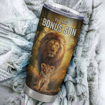 Personalized To My Bonus Son Lion Tumbler From Stepdad Never Forget That I Love You Stepson Birthday Gifts Graduation Christmas Custom Stainless Steel Cup Travel Mug | teecentury